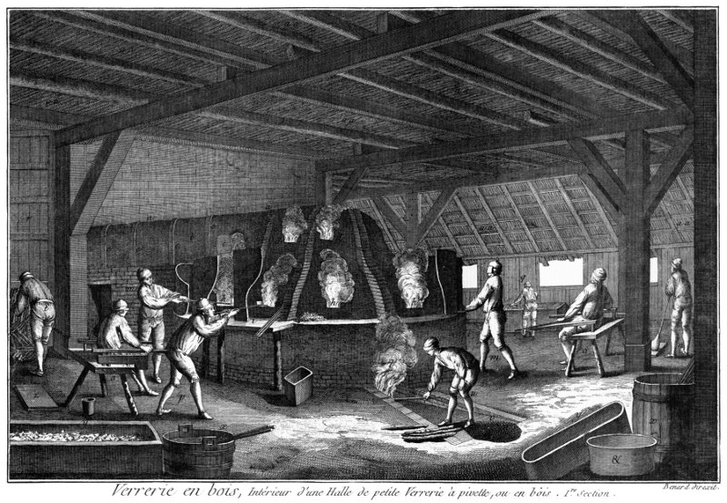 Interior of eighteenth-century French glasshouse