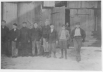 Lewis Hine child labor: Noon hour. Moore Bros. Glass Co., Clayton, N.J., all are workers. Location: Clayton, New Jersey