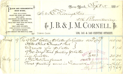 Cornell invoice to Mr. E. Livingston &middot; 1885
