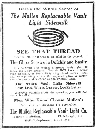 Mullen Replaceable Vault Light ad in the Pittsburgh Daily Post, October 16, 1914