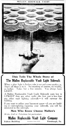 Mullen Replaceable Vault Light ad in the Pittsburgh Daily Post, October 7, 1914