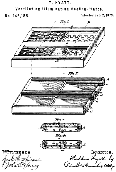 145,186 &middot; Hyatt &middot; Improvement in Ventilating Illuminating Roofing-Plates
