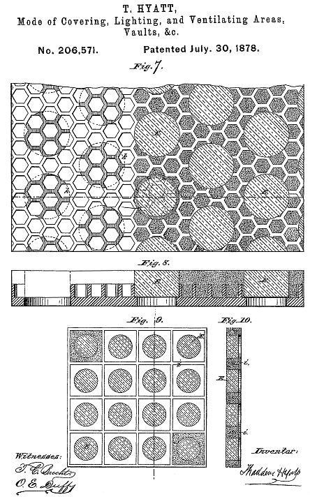 206,571 &middot; Hyatt &middot; Improvement in Modes of Covering, Lighting, and Ventilating Areas, Vaults, &c.