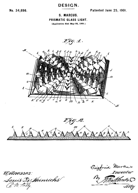 D34,696 &middot; Marcus &middot; Design for a Prismatic Glass Light