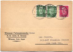 1930 Postcard from Wiesauer Farbenglaswerke to Leo Popper & Sons (front) 1930 Postcard from Wiesauer Farbenglaswerke to Leo Popper & Sons (front)