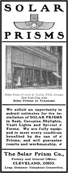 Solar Prism Co ad from the 1904 The building code of the city of Cleveland, Ohio Solar Prism Co ad from the 1904 The building code of the city of Cleveland, Ohio