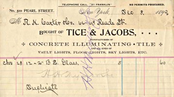 1899 invoice from Tice & Jacobs 1899 invoice from Tice & Jacobs