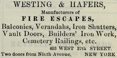 Westing & Hafer ad in Goulding's business directory of New York, 1875