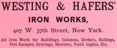Westing & Hafer ad in The New York City Record, 1886
