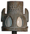 Iron-covered porcelain F.C.U.N. telegraph insulator with rain-washing holes